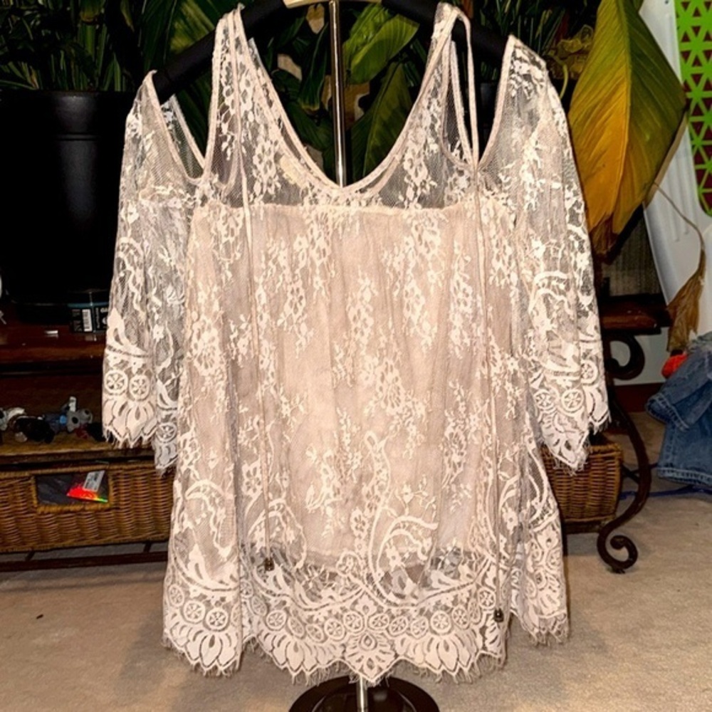 POL Cream Ruffled Asymmetrical Blouse